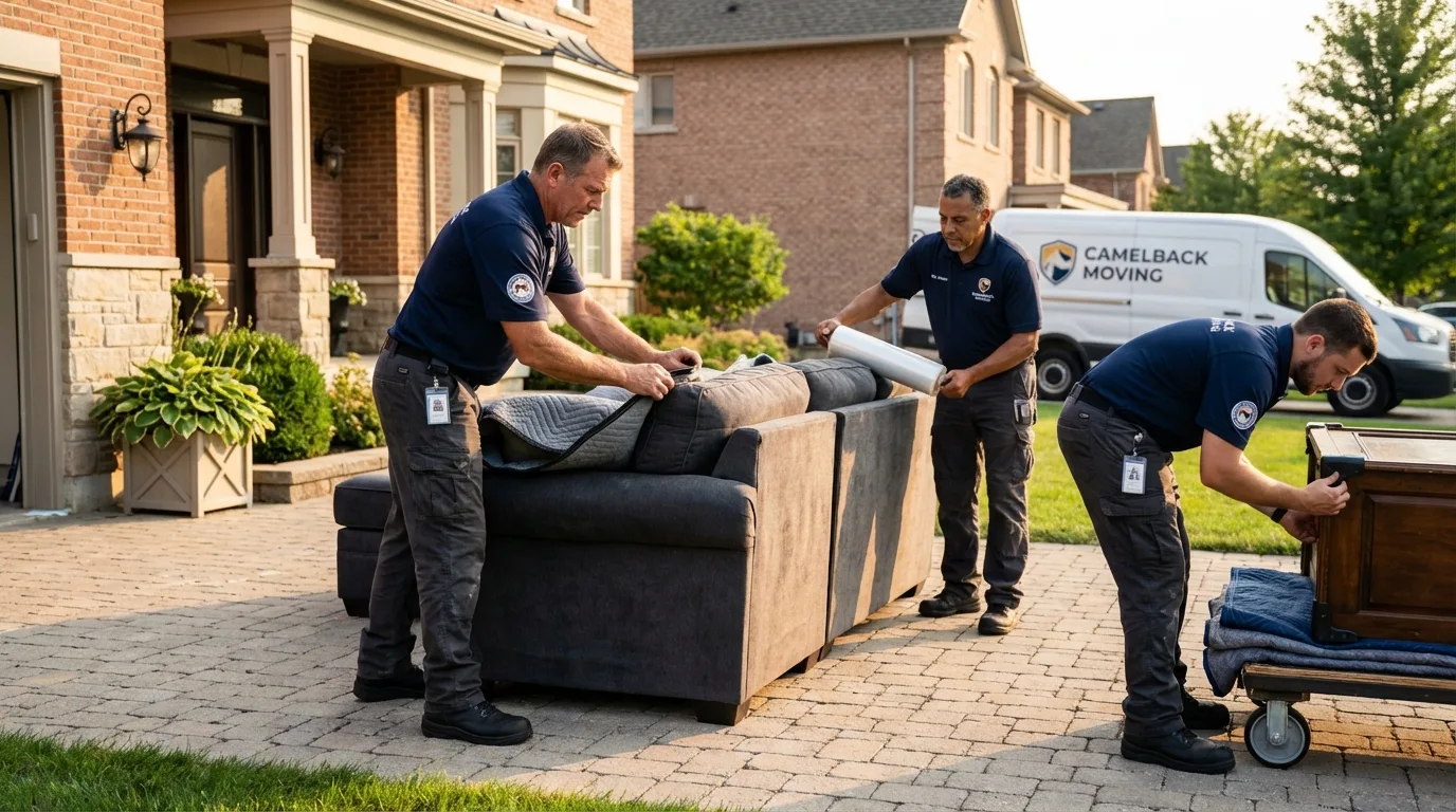 Large estate moving crew wrapping furniture in Hialeah, FL